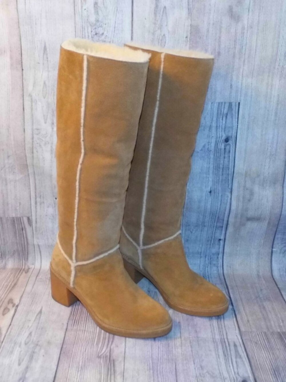 UGG Kasen Chestnut Knee High Tall Suede/Sheepskin Boots Womens Size 9.5